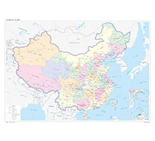 中国地图（英文版） 1:740万 对开 分省设色 有邻国 线划二