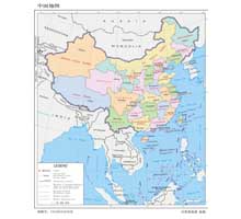 中国地图（英文版） 1:3000万 16开 分省设色 界线版 有邻国 线划一