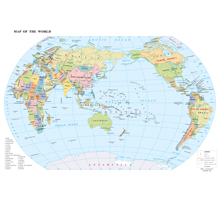 世界地图（英文版） 1:5700万 4开，分国设色 线划二
