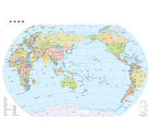 世界地图 1:5700万 4开，分国设色 线划二