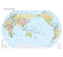 世界地图（英文版） 1:5700万 4开，分国设色 线划一