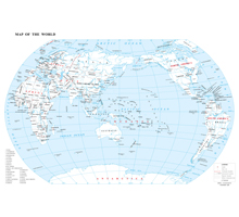 世界地图（英文版） 1:5700万 4开，基础要素 线划二