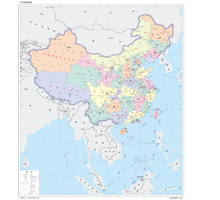 中国地图 1:1400万 4开，分省设色 界线版 有邻国 线划一