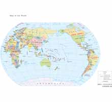 世界地图（英文版）一 1:1亿 8开，分国设色