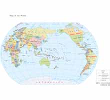 世界地图（英文版）二 1:1亿 8开，分国设色