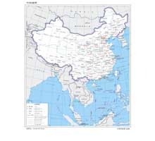 中国地图（英文版） 1:2000万 8开 界线版 有邻国 线划一
