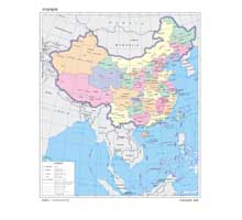中国地图（英文版） 1:2000万 8开 分省设色 界线版 有邻国 线划一